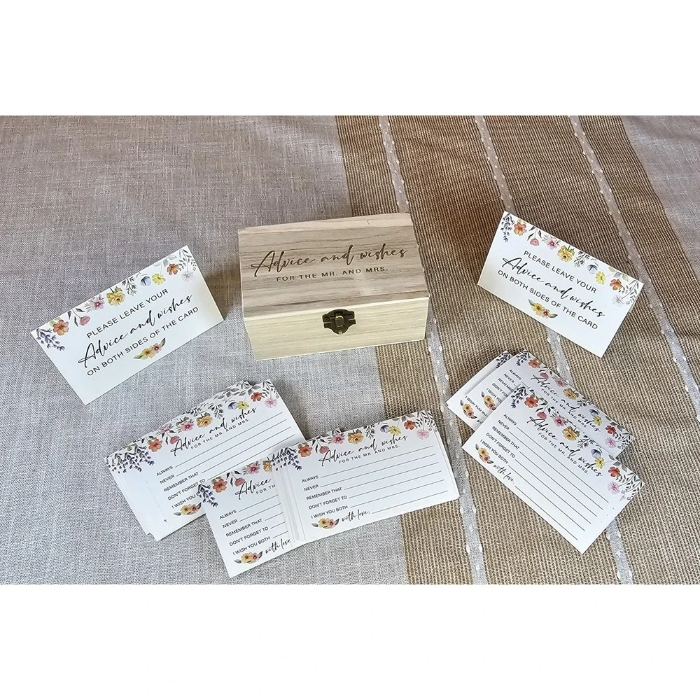 60 Pcs Advice and Wishes Cards Wooden Box Set for The Mr and Mrs,Pink Floral ...